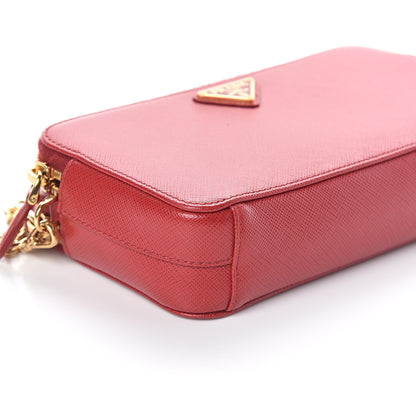 Prada Saffiano Lux Mini Double Zip Chain Crossbody Bag Fuoco 8 of 9