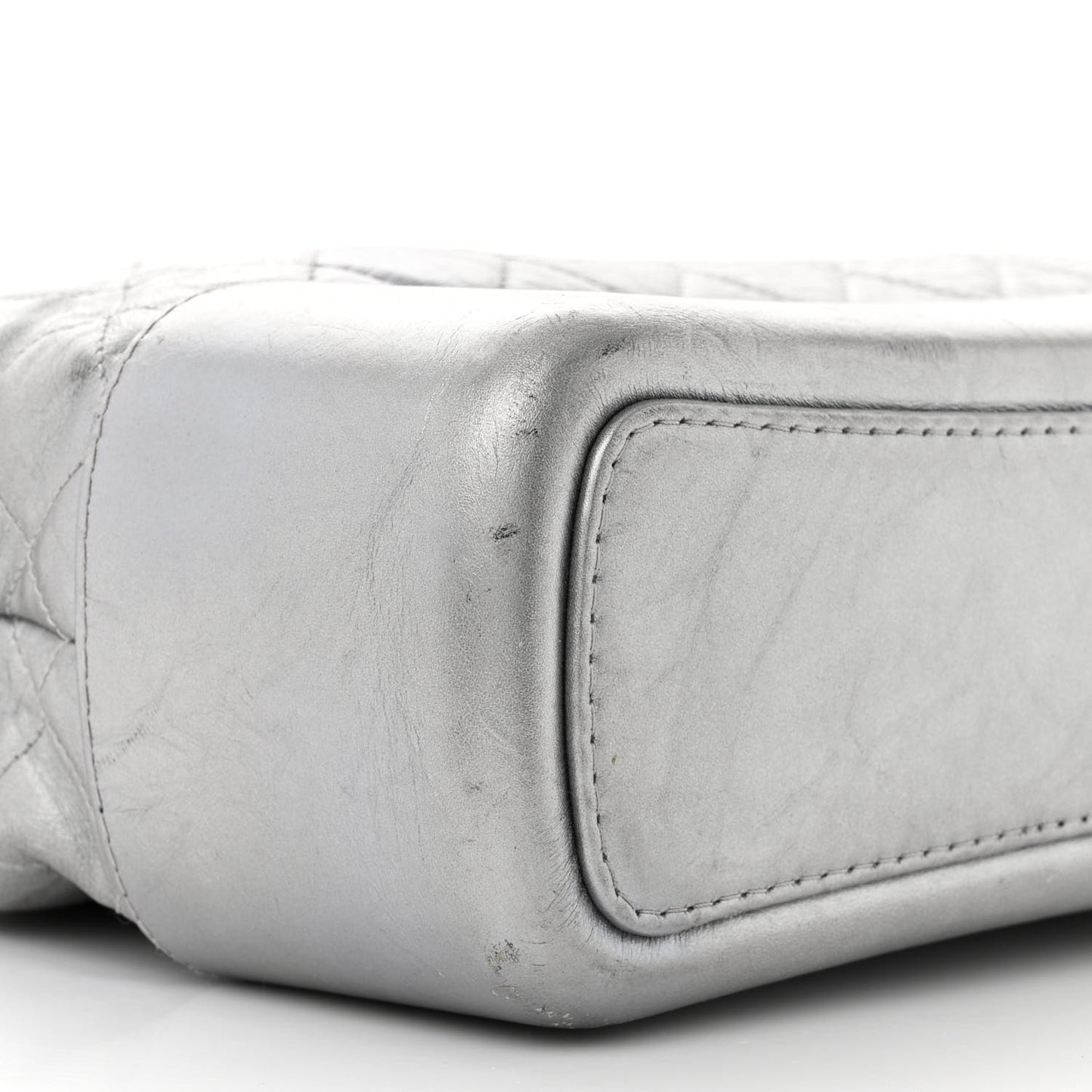 Metallic Aged Calfskin Quilted Large Gabrielle Hobo Silver