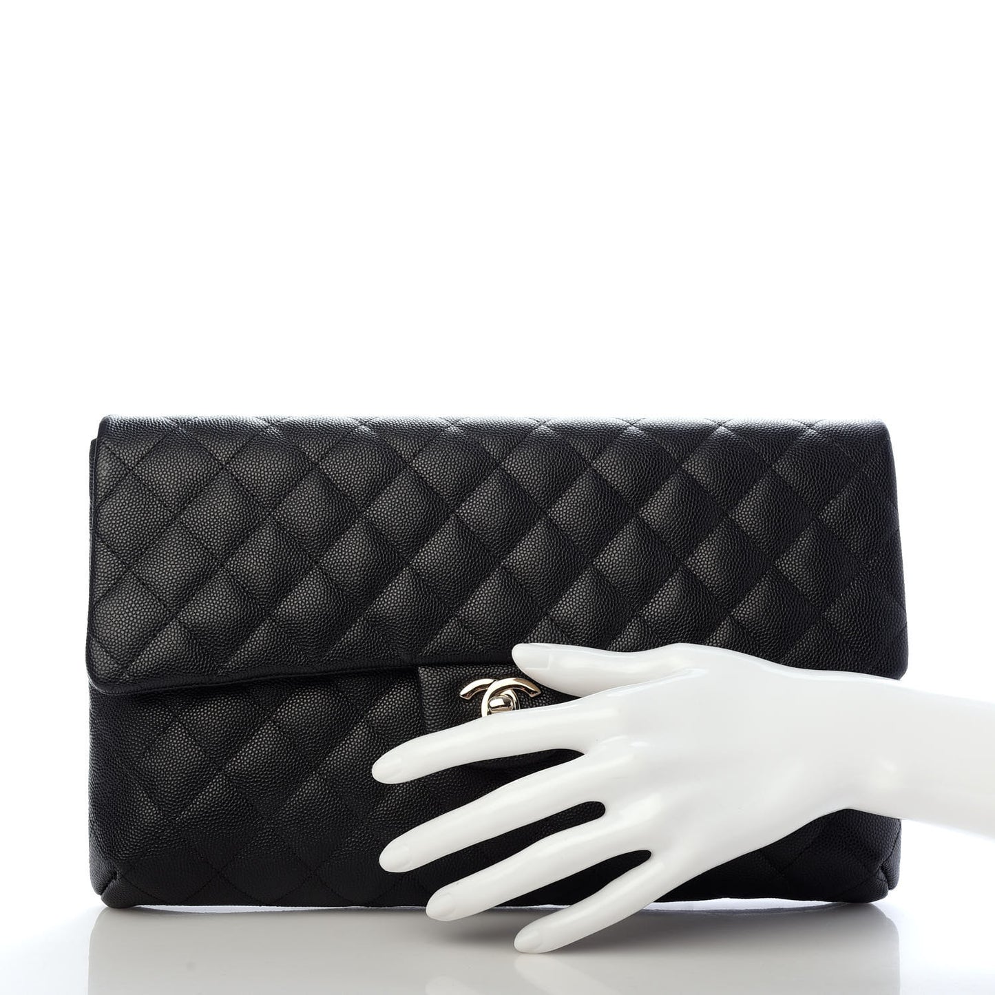 Caviar Quilted Flap Clutch Black