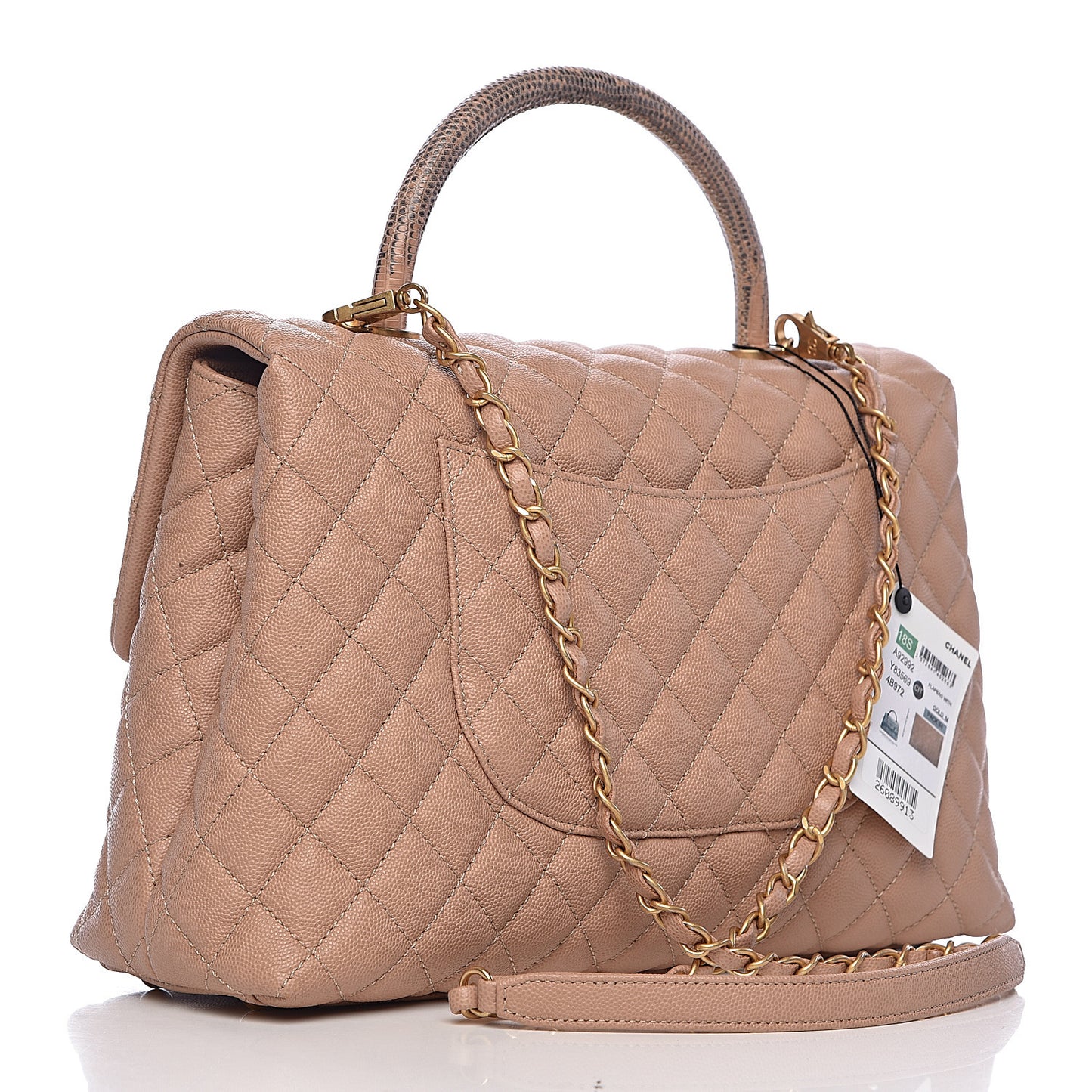 Caviar Lizard Quilted Medium Coco Handle Flap Light Beige