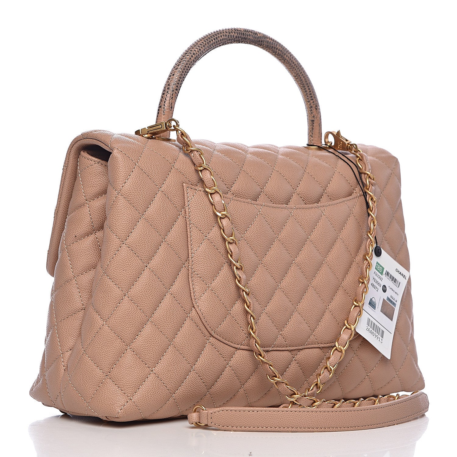 Chanel Caviar Lizard Quilted Medium Coco Handle Flap Light Beige 3 of 13
