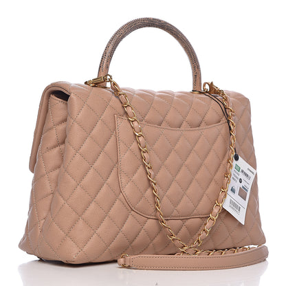 Chanel Caviar Lizard Quilted Medium Coco Handle Flap Light Beige 3 of 13