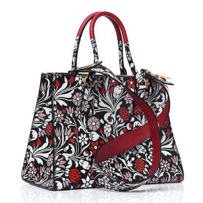 Prada Calfskin Floreale Medium Galleria Double Zip Tote Black Fuoco 2 of 4