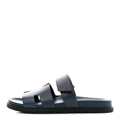 Hermes Calfskin Mens Chypre Sandals 43.5 Bleu Celeste Bordeaux 1 of 8