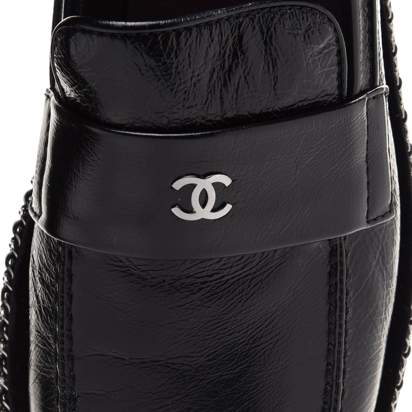 Crinkled Calfskin Velvet CC Chain Mocassin Loafers 38 Black