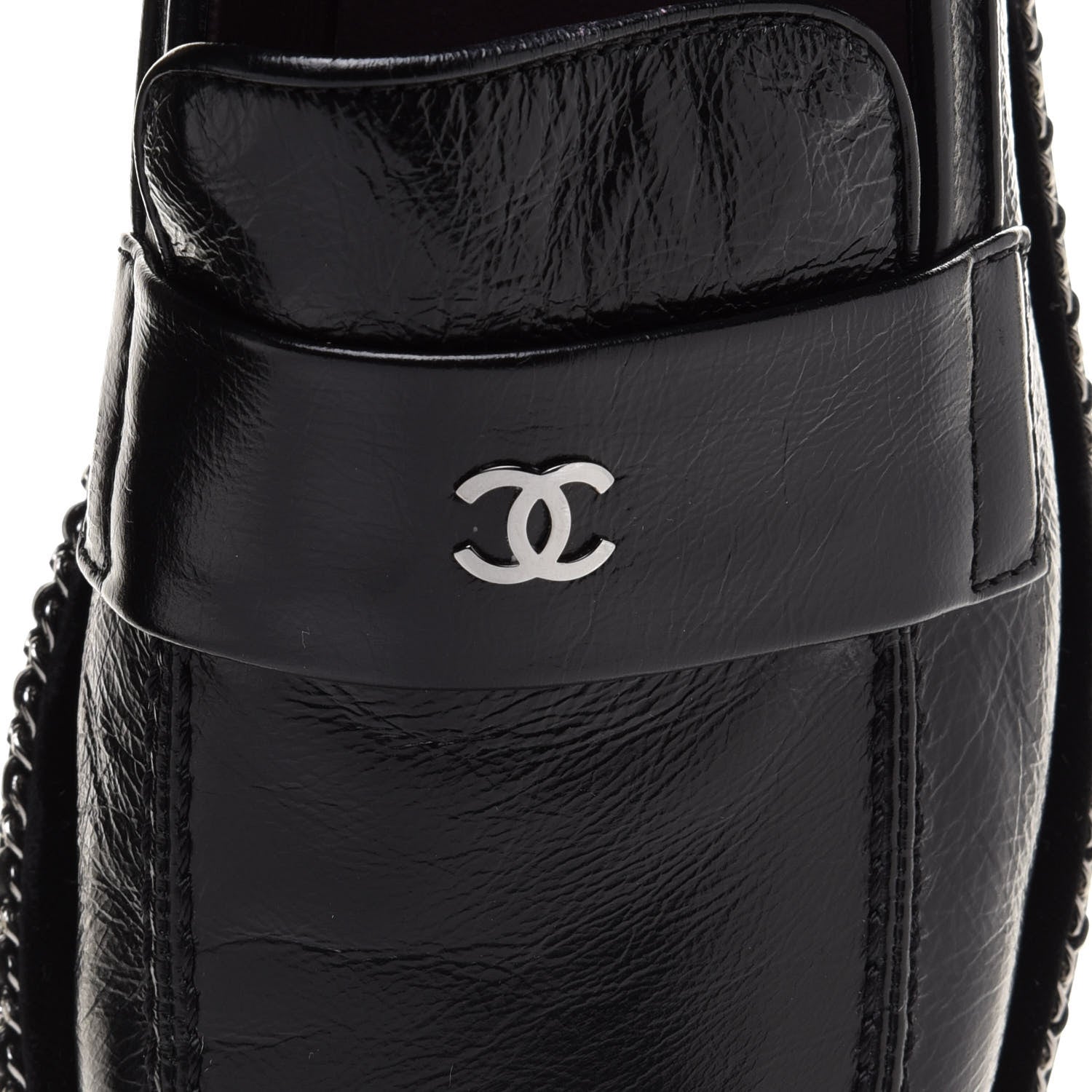 Chanel Crinkled Calfskin Velvet CC Chain Mocassin Loafers 38 Black 9 of 10