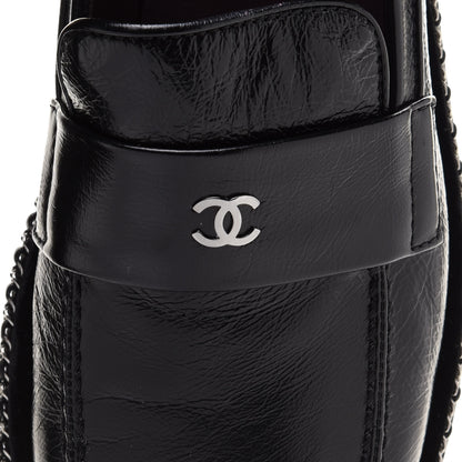 Chanel Crinkled Calfskin Velvet CC Chain Mocassin Loafers 38 Black 9 of 10
