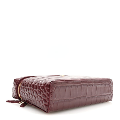 Chanel Calfskin Crocodile Embossed Exoticoco Large Supple Trapeze Vanity With Chain Dark Burgundy 4 of 11