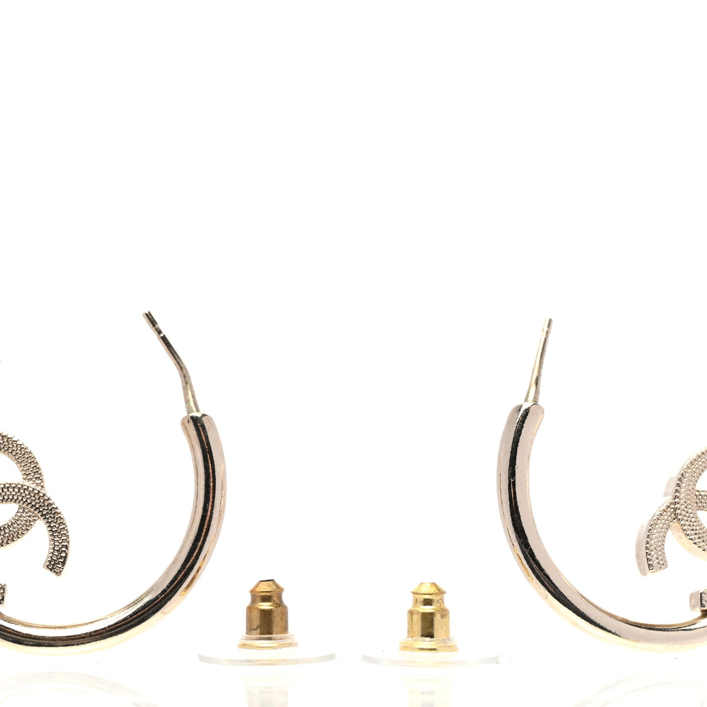Metal Textured CC Hoop Earrings Gold