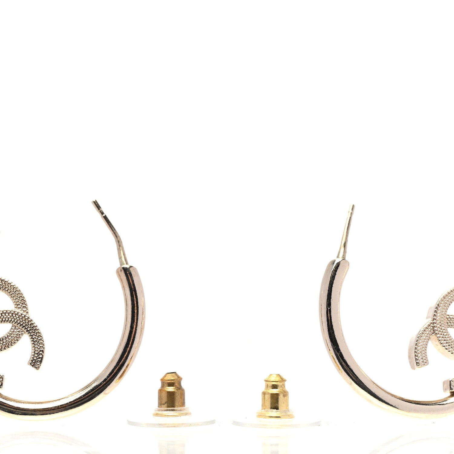 Chanel Metal Textured CC Hoop Earrings Gold 3 of 6