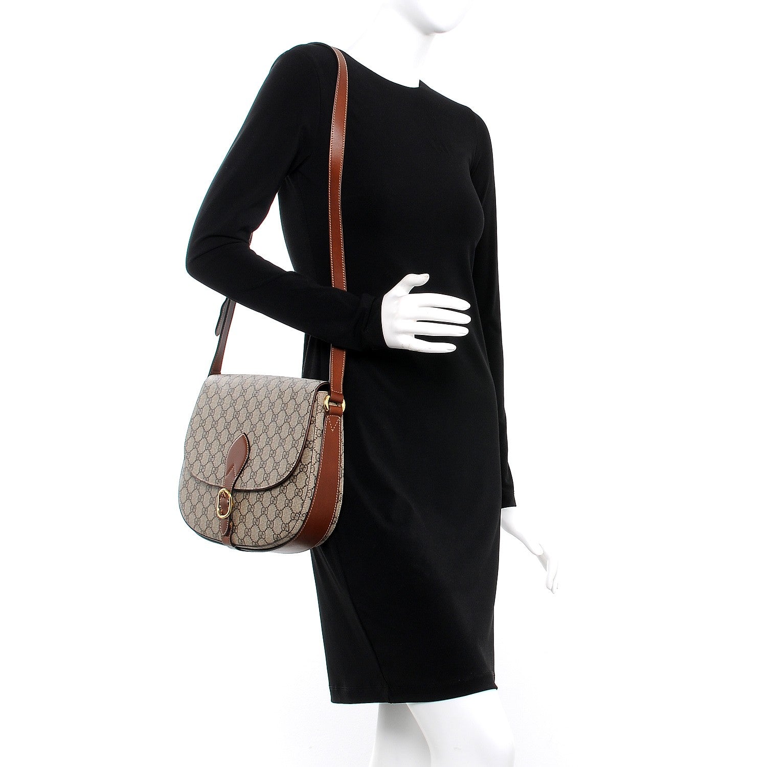 Gucci GG Supreme Monogram Medium Messenger Shoulder Bag Beige Cuir 2 of 7