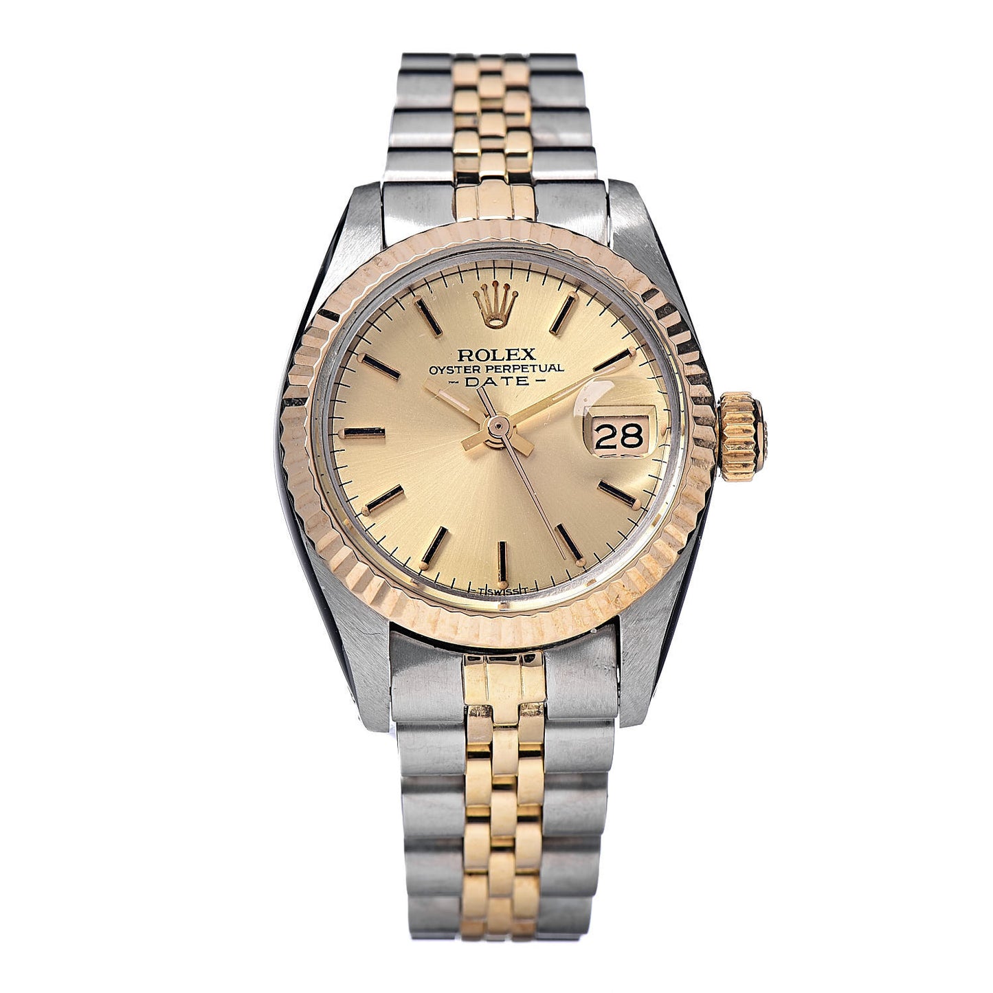 Stainless Steel 14K Yellow Gold 26mm Oyster Perpetual Date Watch Champagne 6917