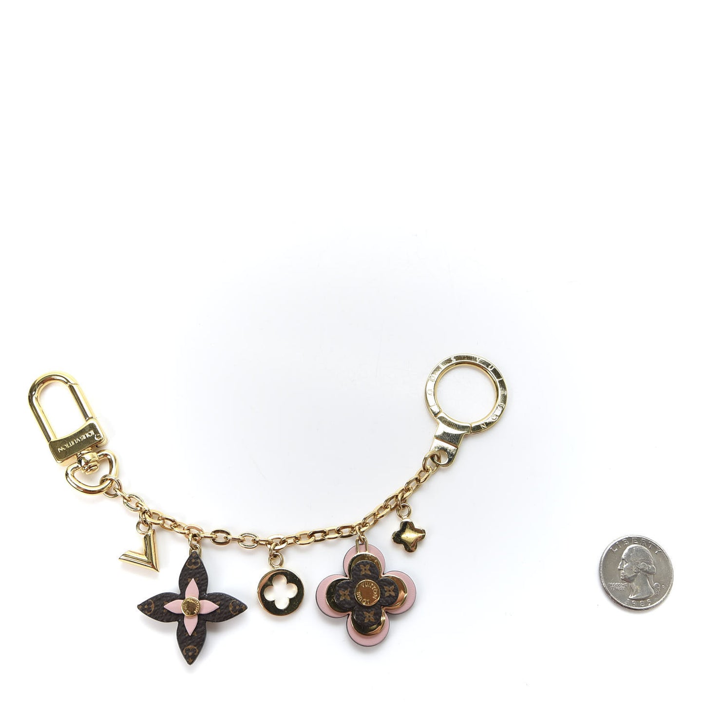 Brass Monogram Blooming Flowers Bag Charm Key Holder Rose Ballerine