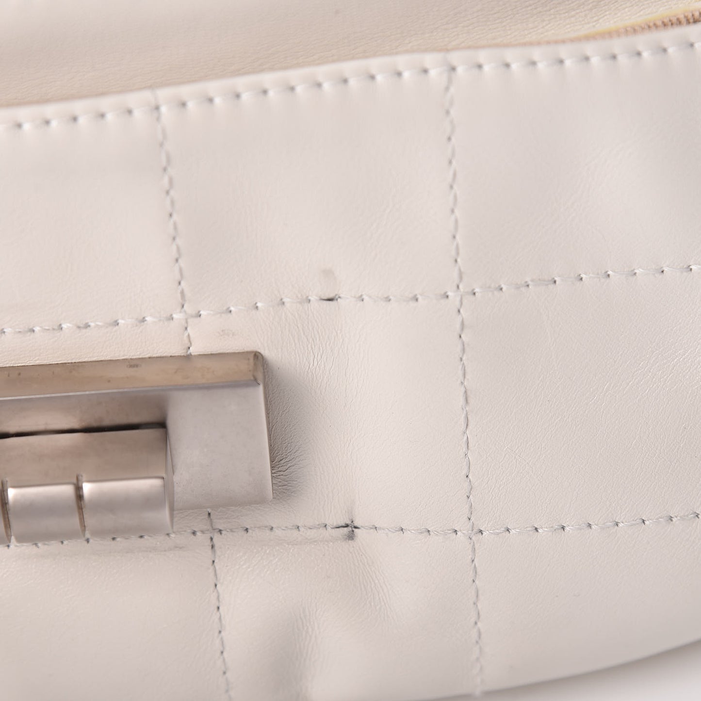 Calfskin Square Stitched Mademoiselle Shoulder Bag White
