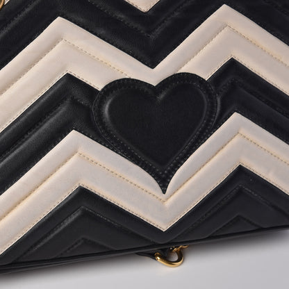 Gucci Calfskin Matelasse Medium GG Marmont Shoulder Bag Black White 13 of 13