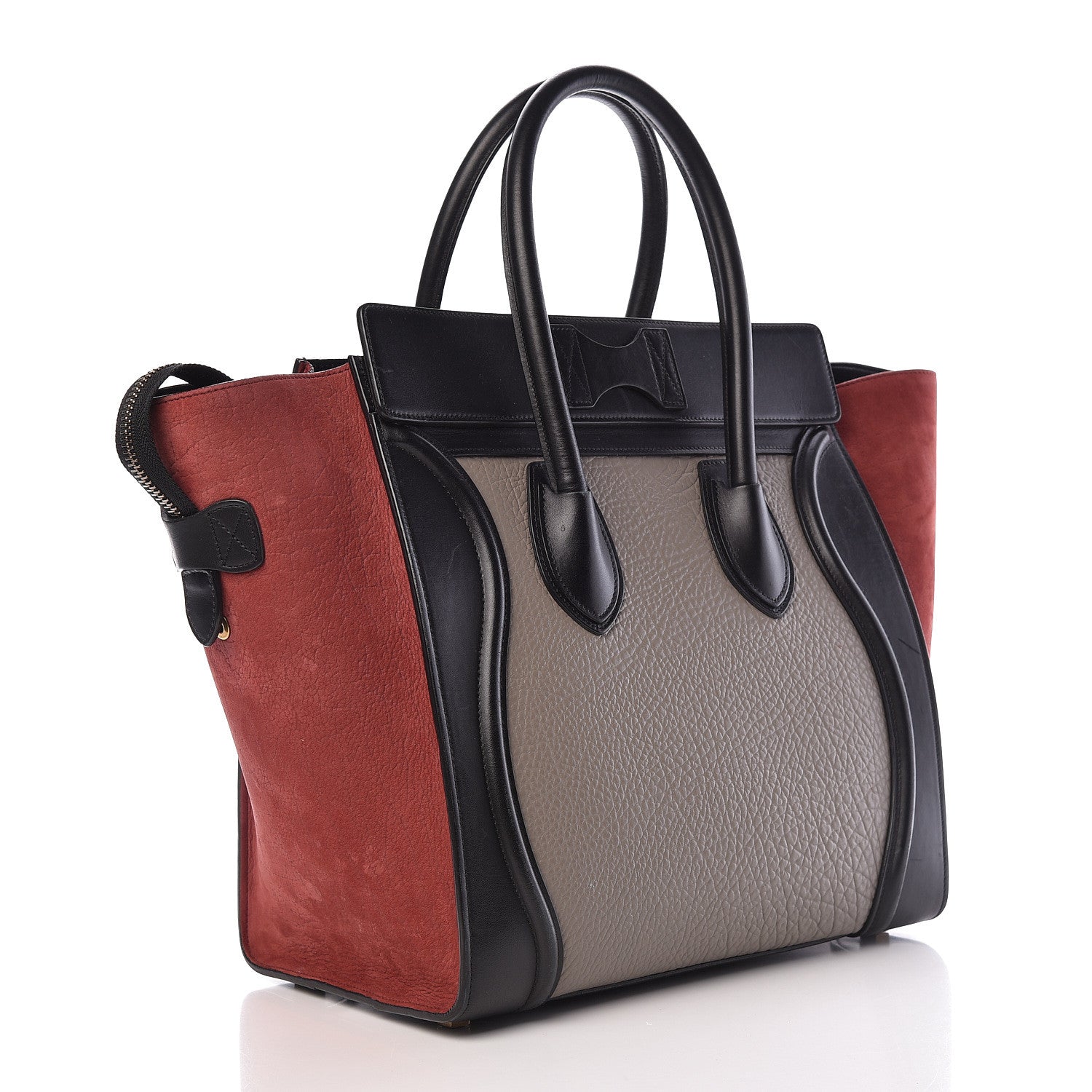 Celine Bullhide Calfskin Suede Mini Tri-Color Luggage Dark Ruby 3 of 20