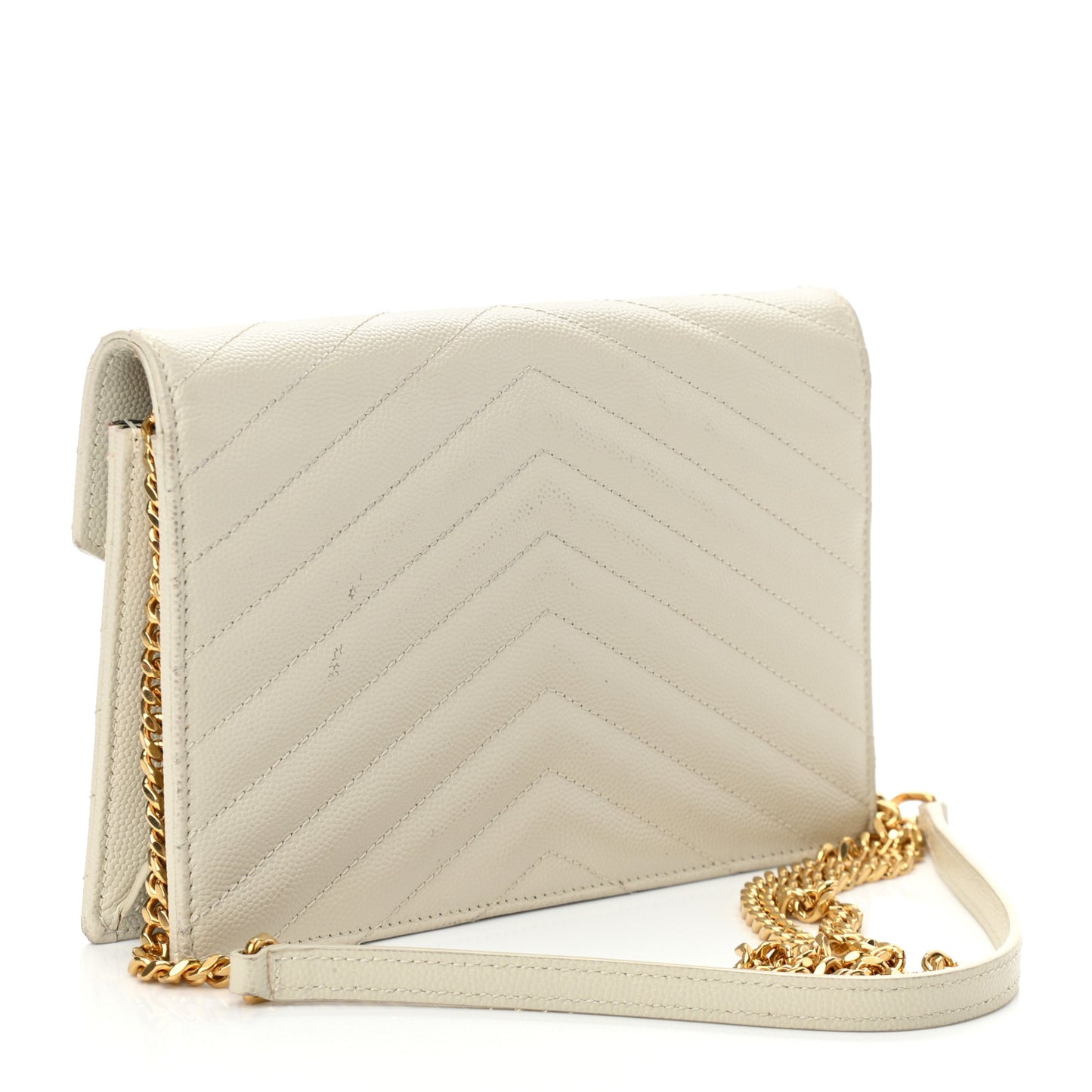 Grain De Poudre Matelasse Chevron Monogram Envelope Chain Wallet Crema Soft