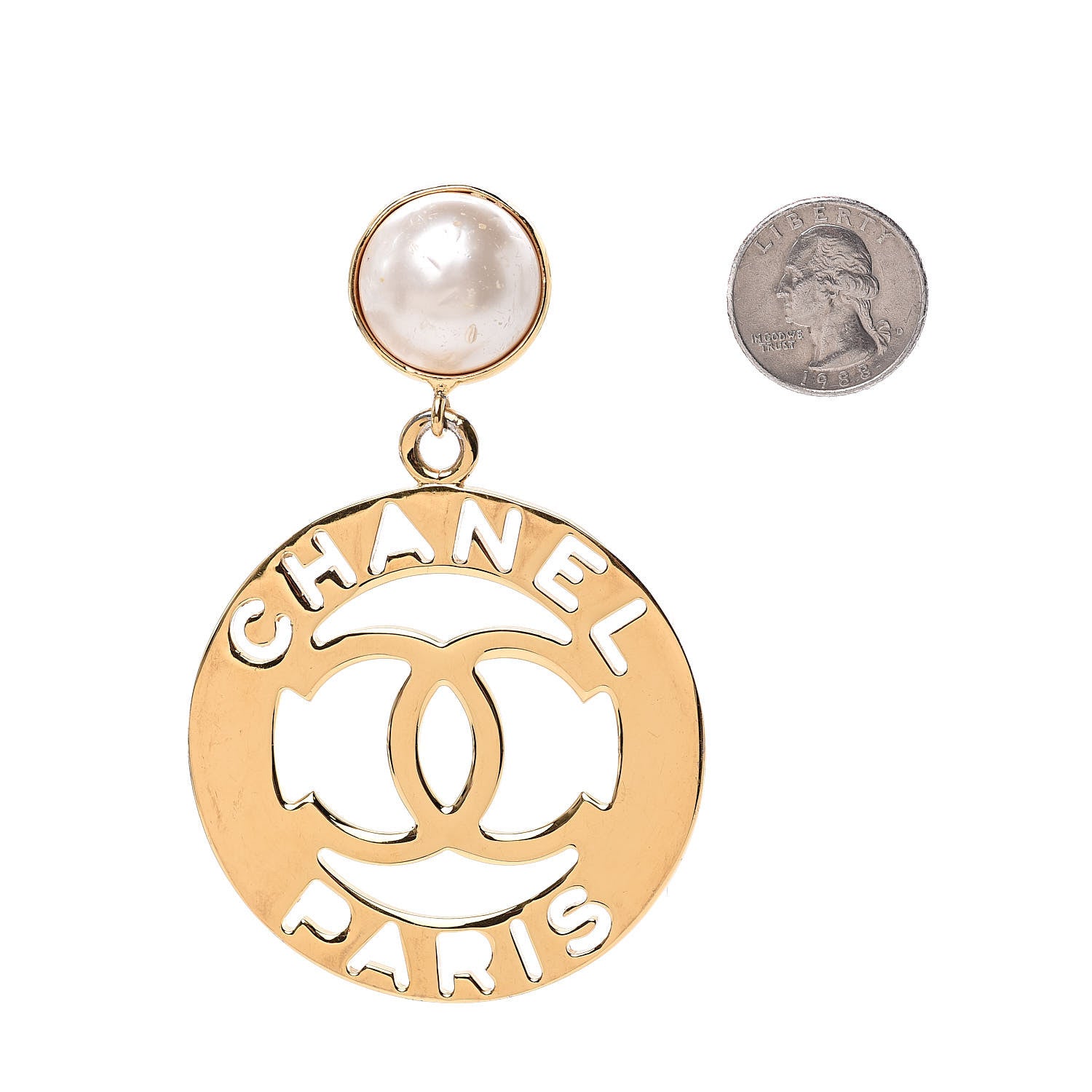 Chanel Pearl Large CC Drop Clip On Earrings Gold 2 of 7