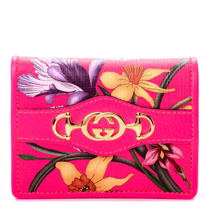Gucci Calfskin Flora Print Zumi Card Case Fuxia Fluo 1 of 9