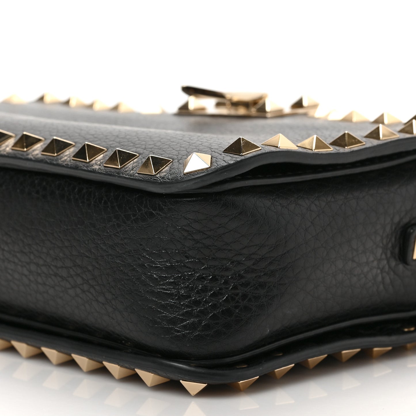 Grained Calfskin Rockstud Flip Lock Camera Crossbody Bag Black