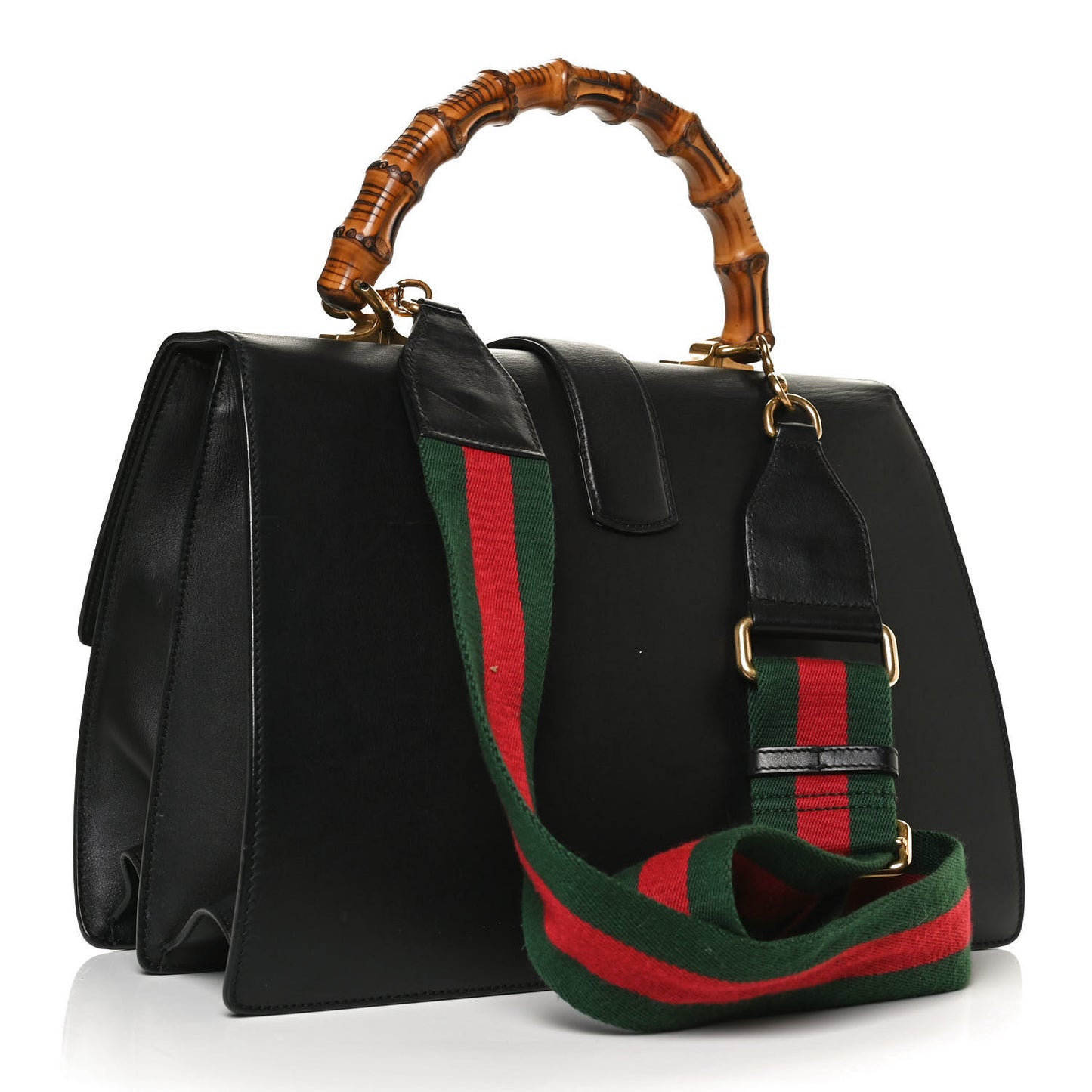 Calfskin Bamboo Web Large Dionysus Top Handle Bag Black Bright Evergreen Hibiscus Red