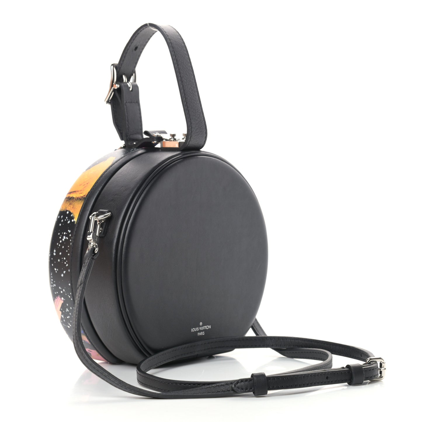 Calfskin Splash Print Petite Boite Chapeau Black