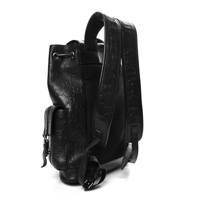 Gucci Calfskin GG Tennis Embossed Double Buckle Backpack Black 3 of 17