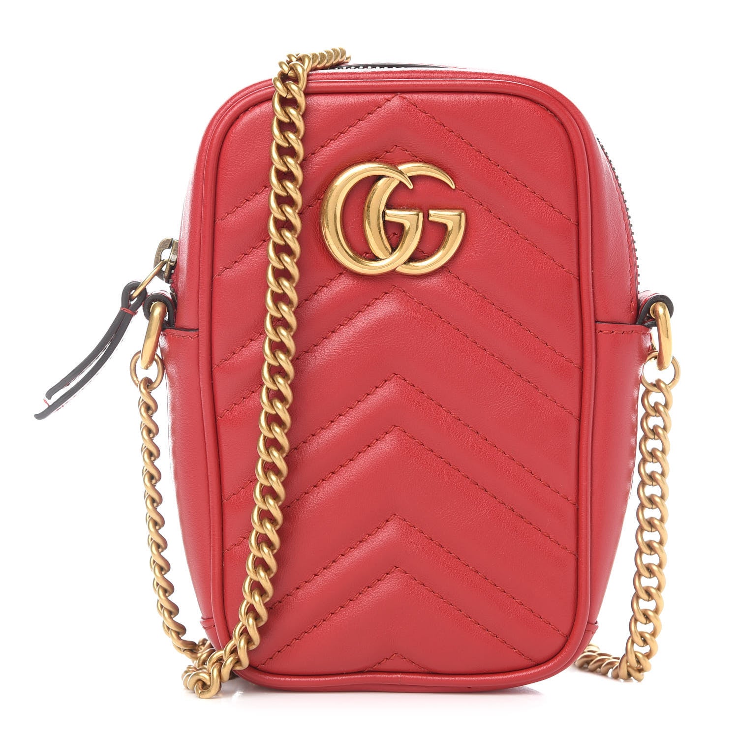 Gucci Calfskin Matelasse Mini GG Marmont Crossbody Bag Hibiscus Red 1 of 9