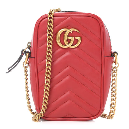 Gucci Calfskin Matelasse Mini GG Marmont Crossbody Bag Hibiscus Red 1 of 9