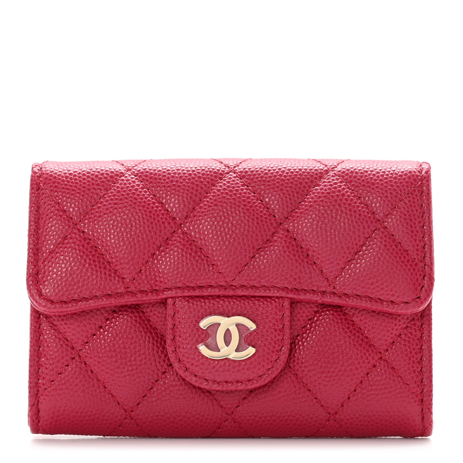 Chanel Caviar Quilted Flap Card Holder Wallet Dark Pink 1 of 9