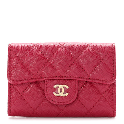 Chanel Caviar Quilted Flap Card Holder Wallet Dark Pink 1 of 9