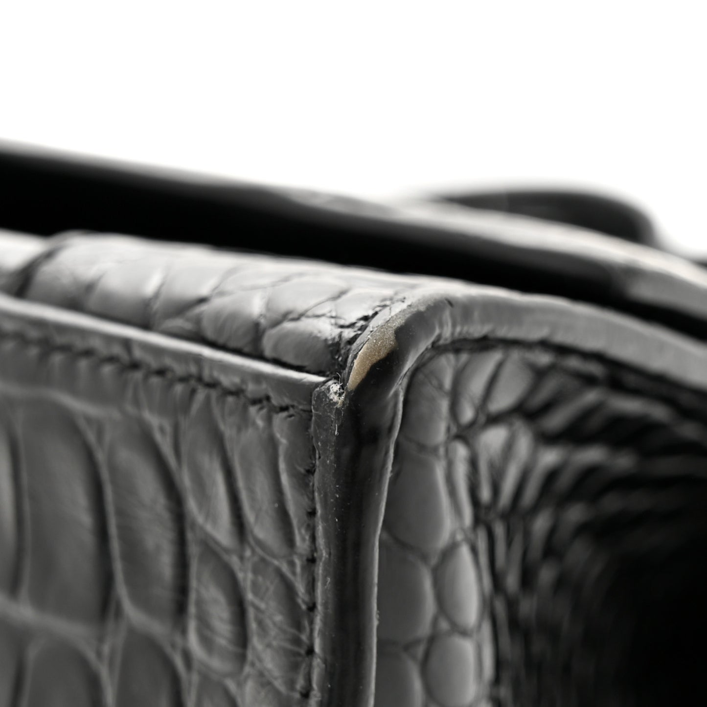 Shiny Calfskin Monochrome Crocodile Embossed Small Hourglass Top Handle Bag Black