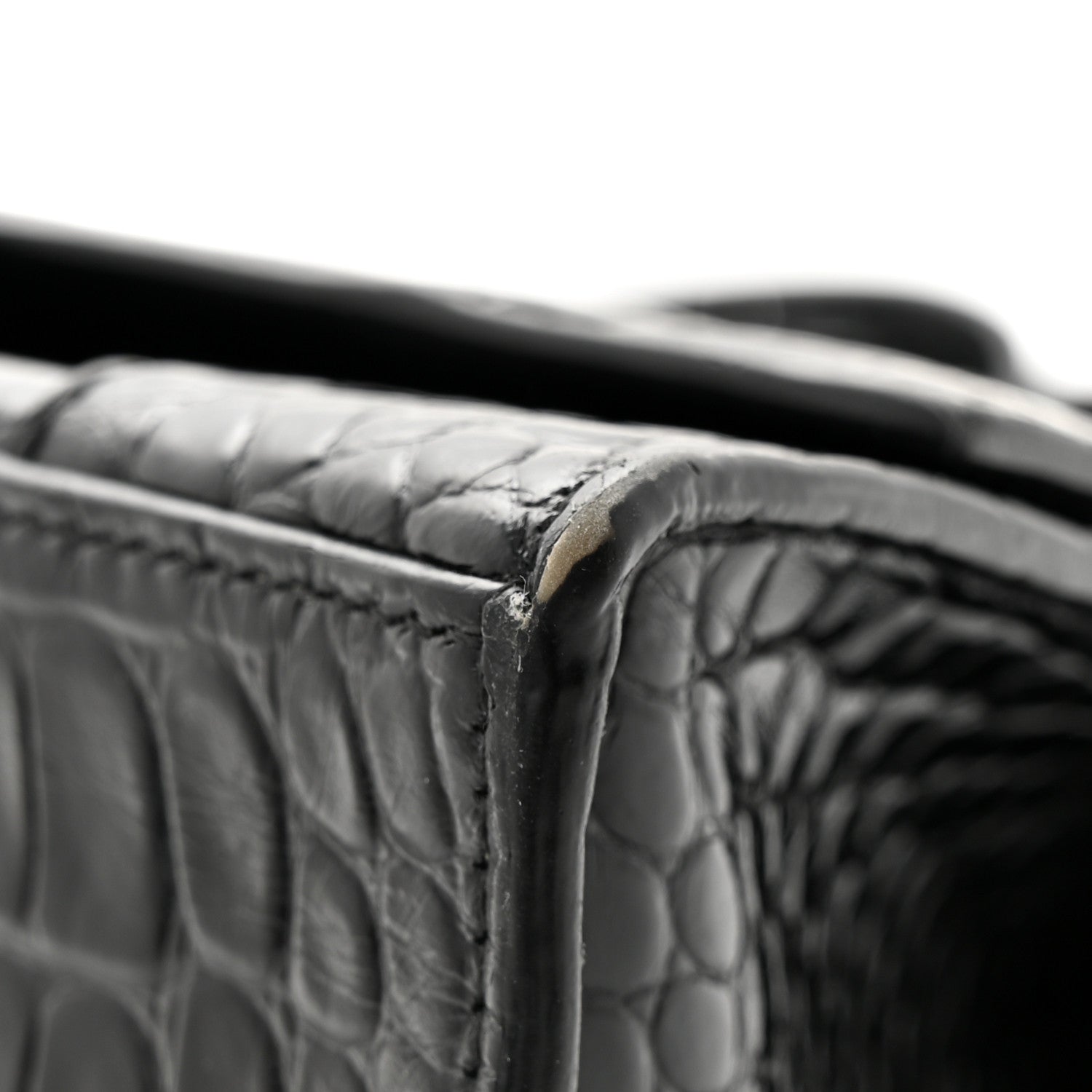 Balenciaga Shiny Calfskin Monochrome Crocodile Embossed Small Hourglass Top Handle Bag Black 14 of 16