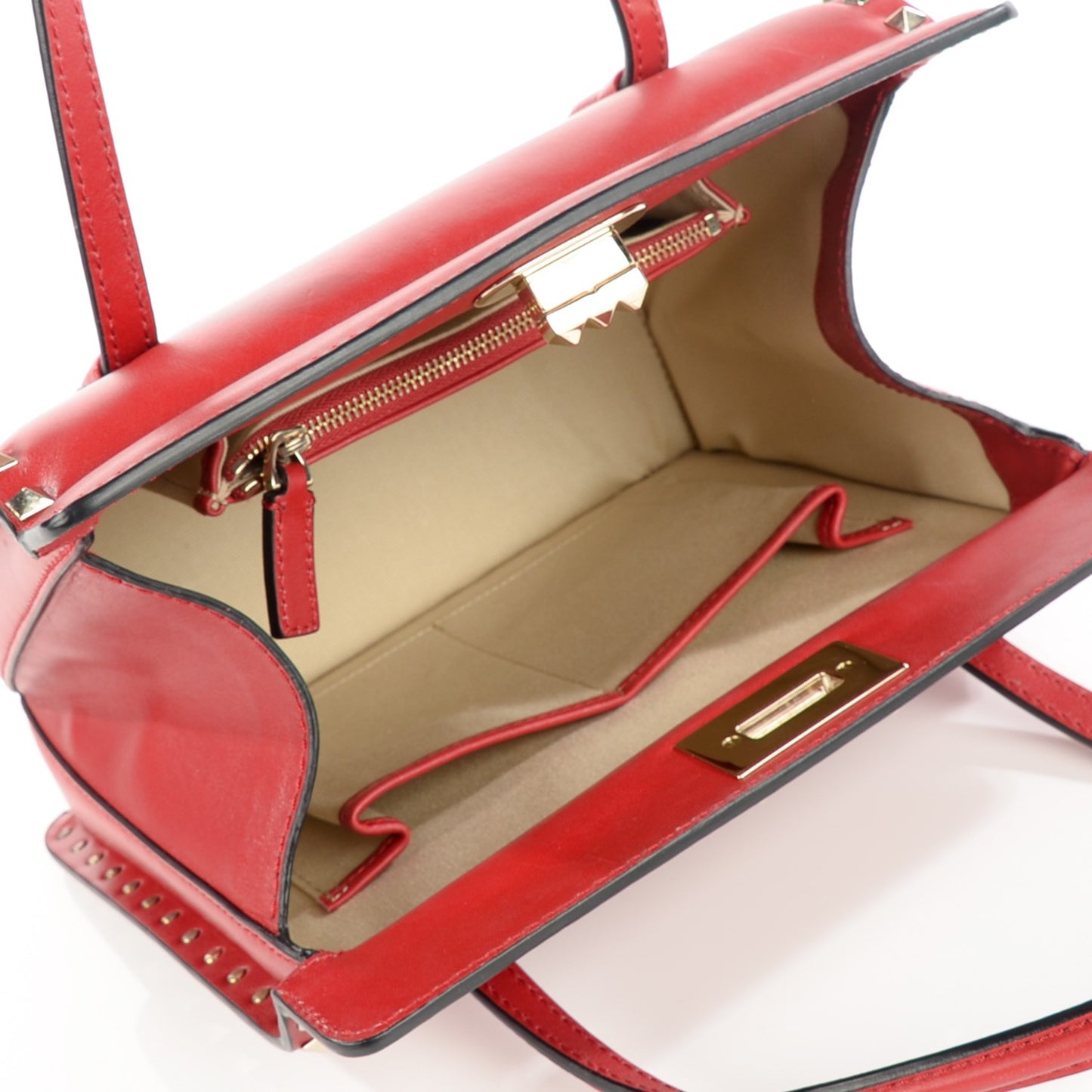 Vitello Rockstud Top Handle Bag Red