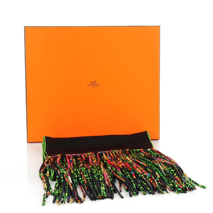 Hermes Silk La Danse du Cheval Marwari Fringe Stole Noir Brule Vert 2 of 5