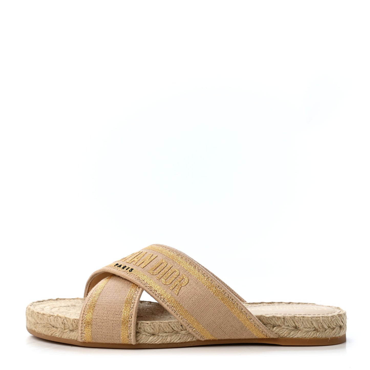 Canvas Embroidered Granville Espadrille Crisscross Flat Slide Sandals 38 Gold