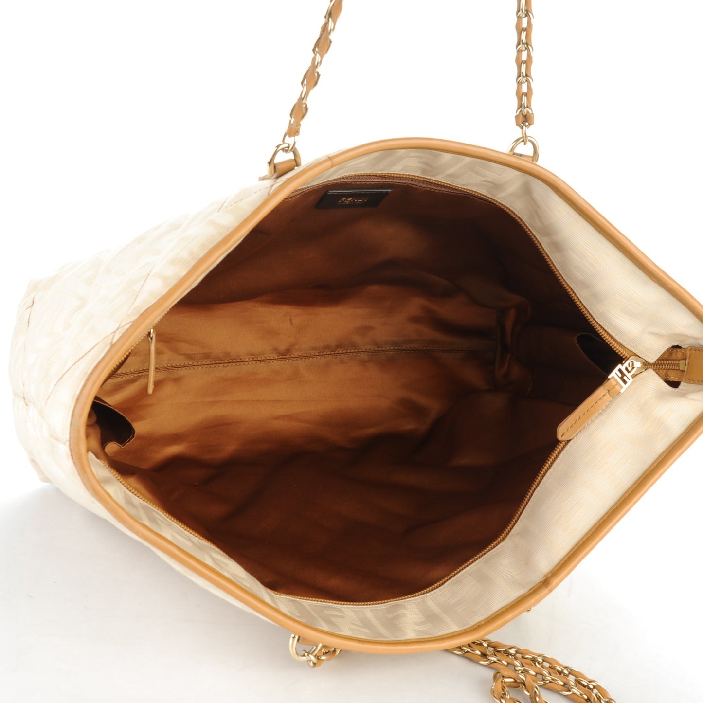 Canvas Quilted FF Chain Roll Tote Ivory
