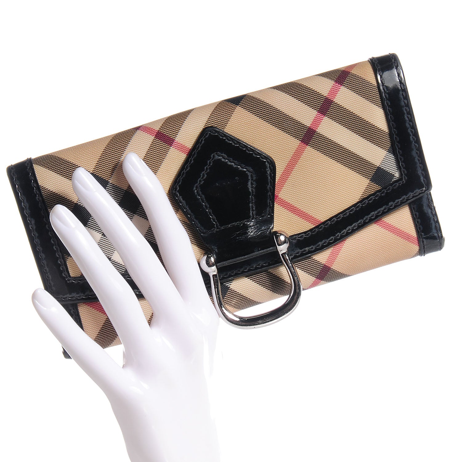Burberry Patent Nova Check Tri-Fold Wallet Black 2 of 10