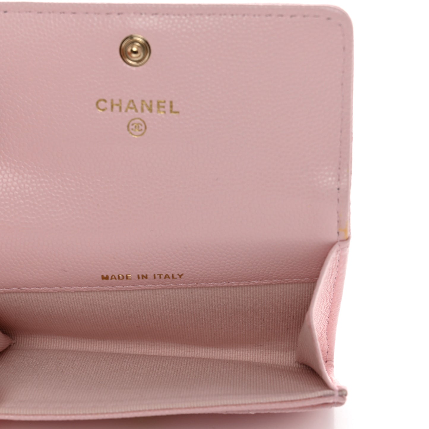 Caviar Quilted Crystal CC Flap Card Holder Pink