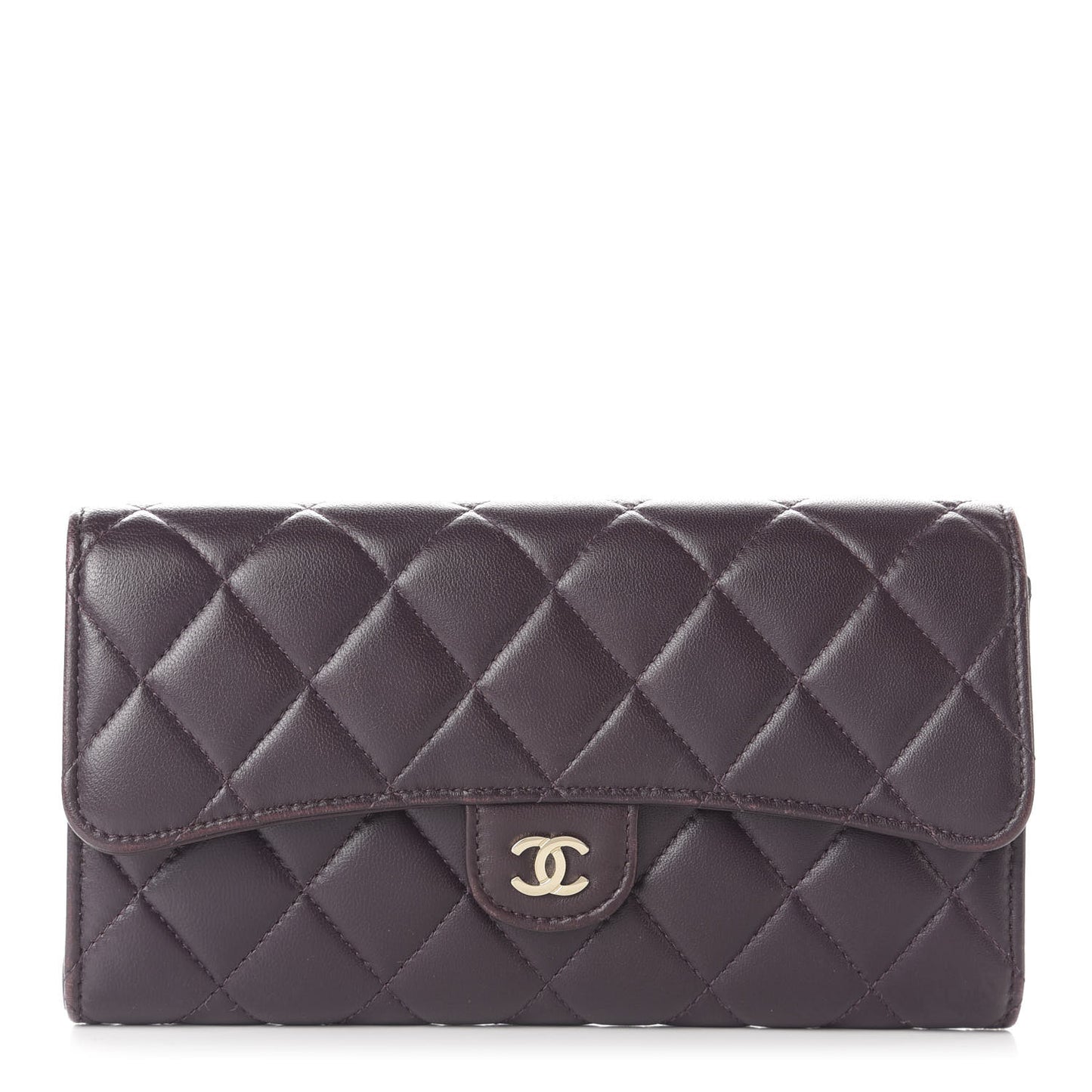 Lambskin Quilted Large Gusset Flap Wallet Purple