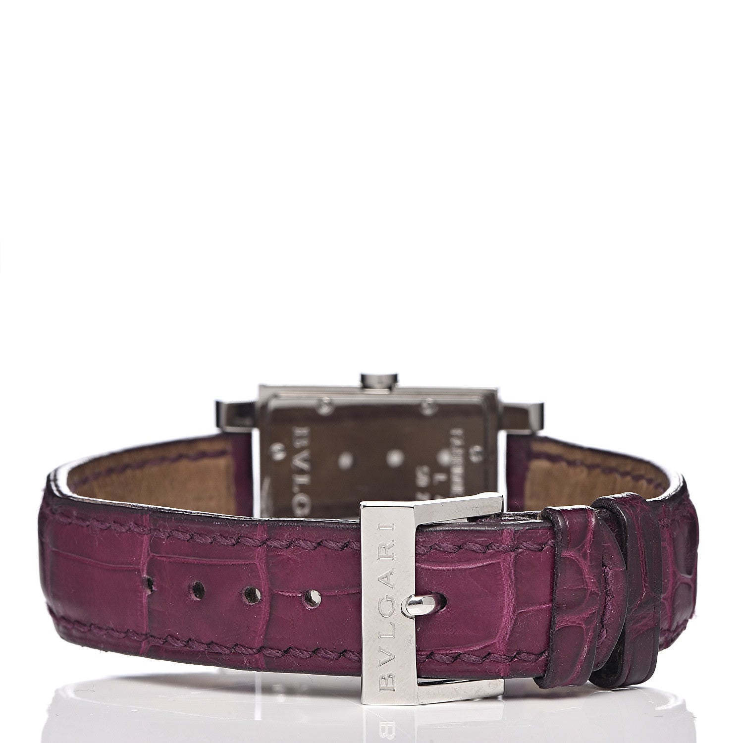 Bulgari Stainless Steel Alligator Garnet Mother of Pearl 26mm Quadrato Quartz Watch 4 of 10