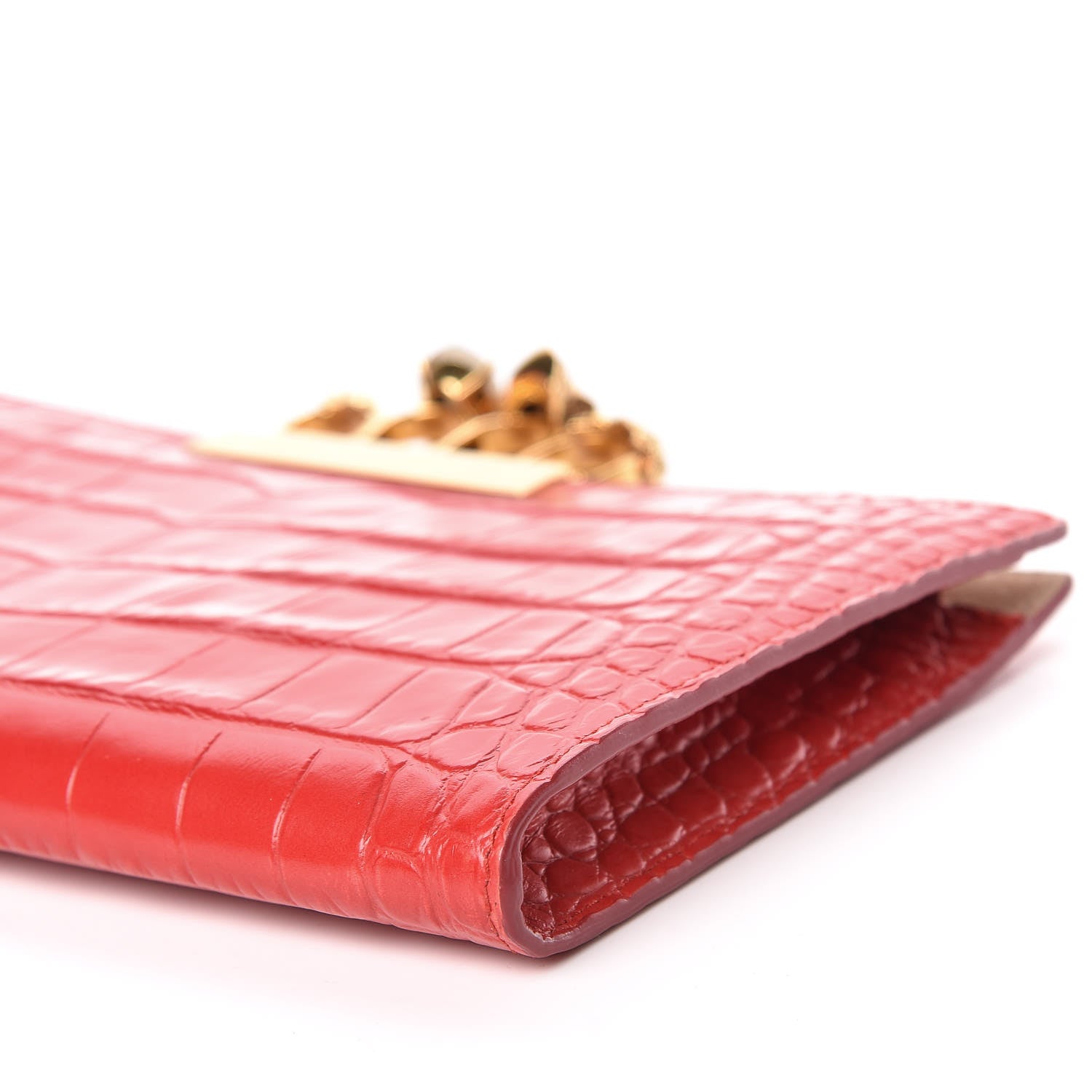 Alexander McQueen Calfskin Crocodile Embossed Knuckle Flat Clutch 7 of 12