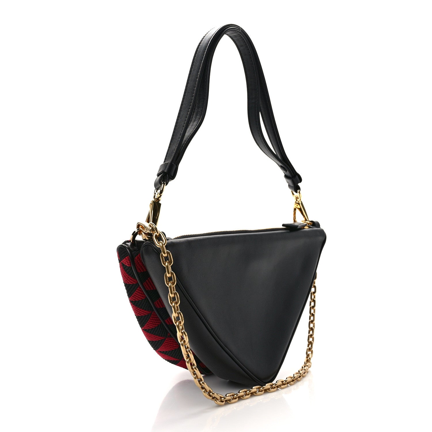 Prada Jacquard Calfskin Triangolo Symbole Embroidered Mini Triangle Double Bag Black Ciliegia 3 of 10