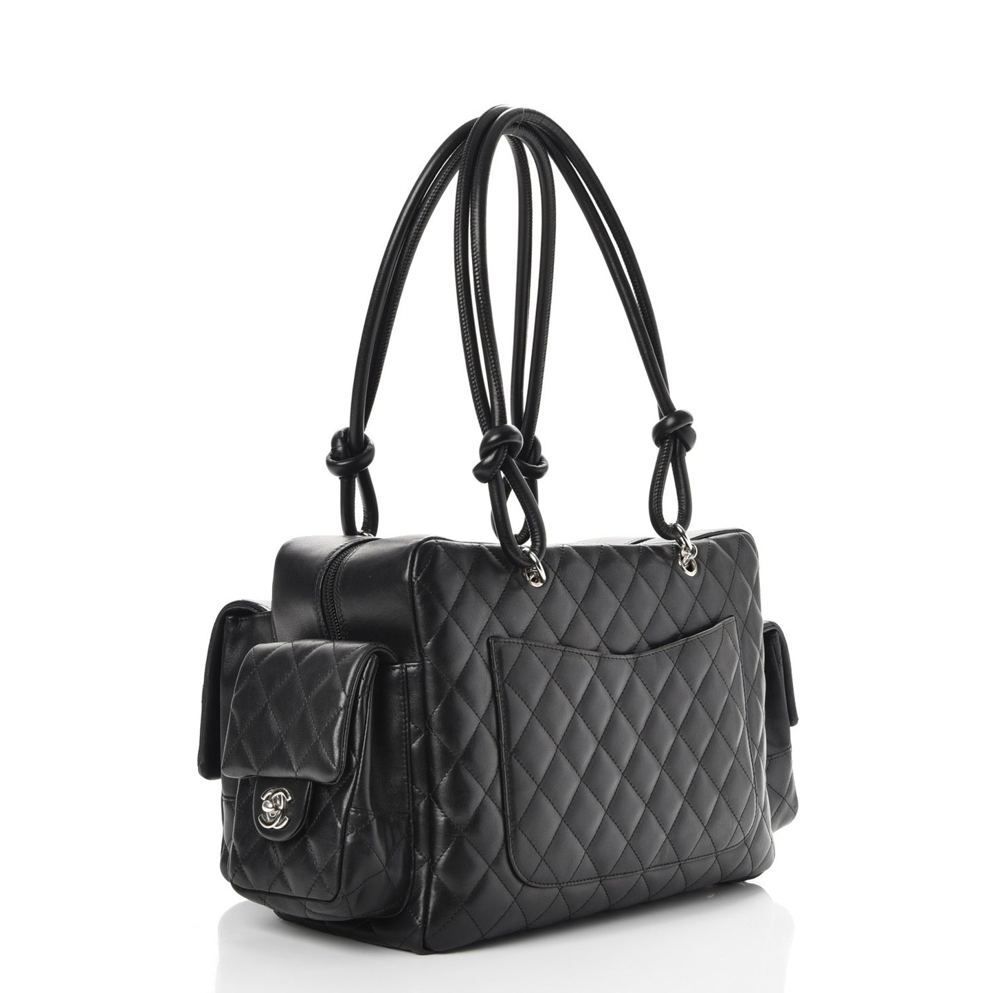 Calfskin Quilted Large Cambon Multipocket Reporter Black White