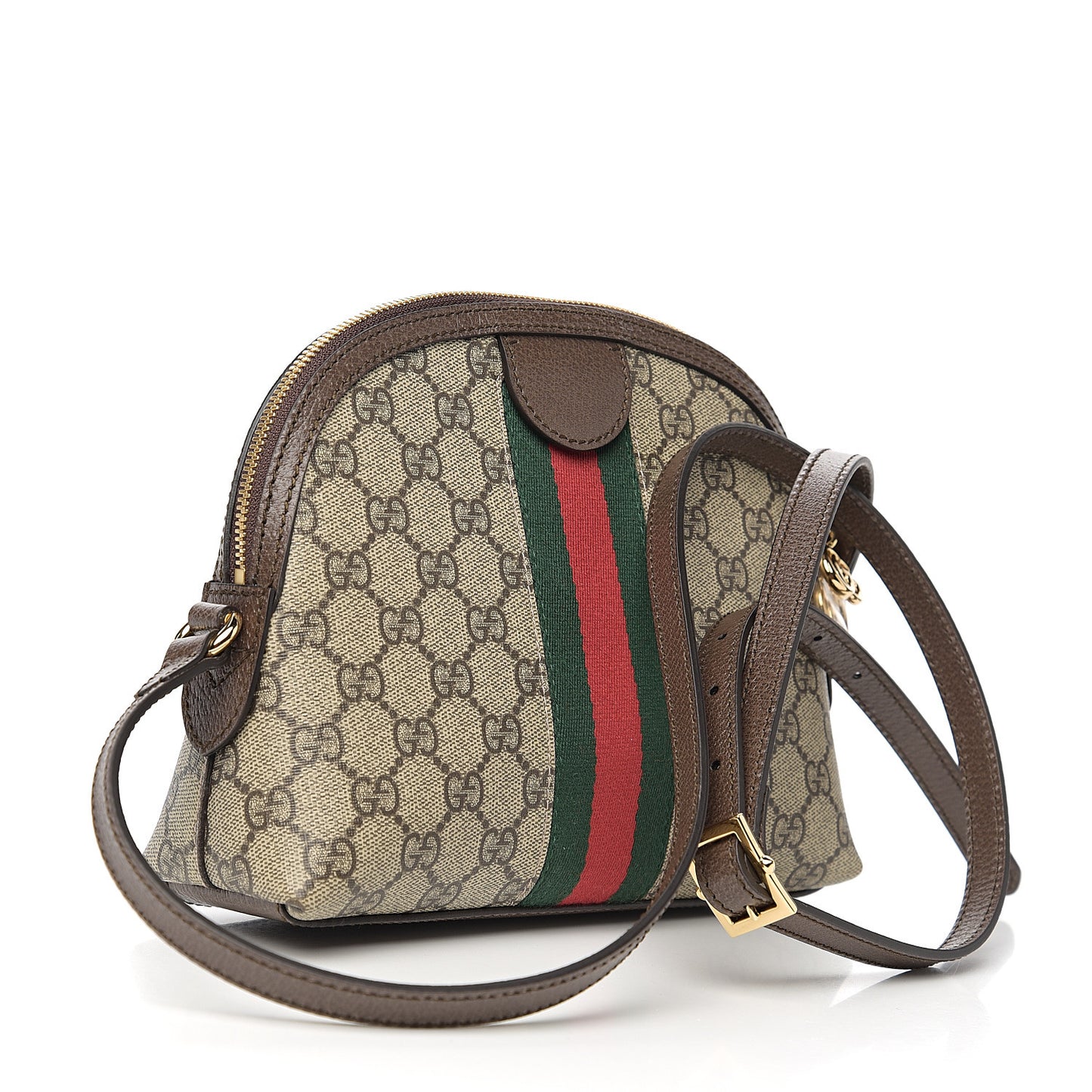 GG Supreme Monogram Textured Dollar Calfskin Web Small Ophidia Dome Shoulder Bag Beige Ebony New Acero