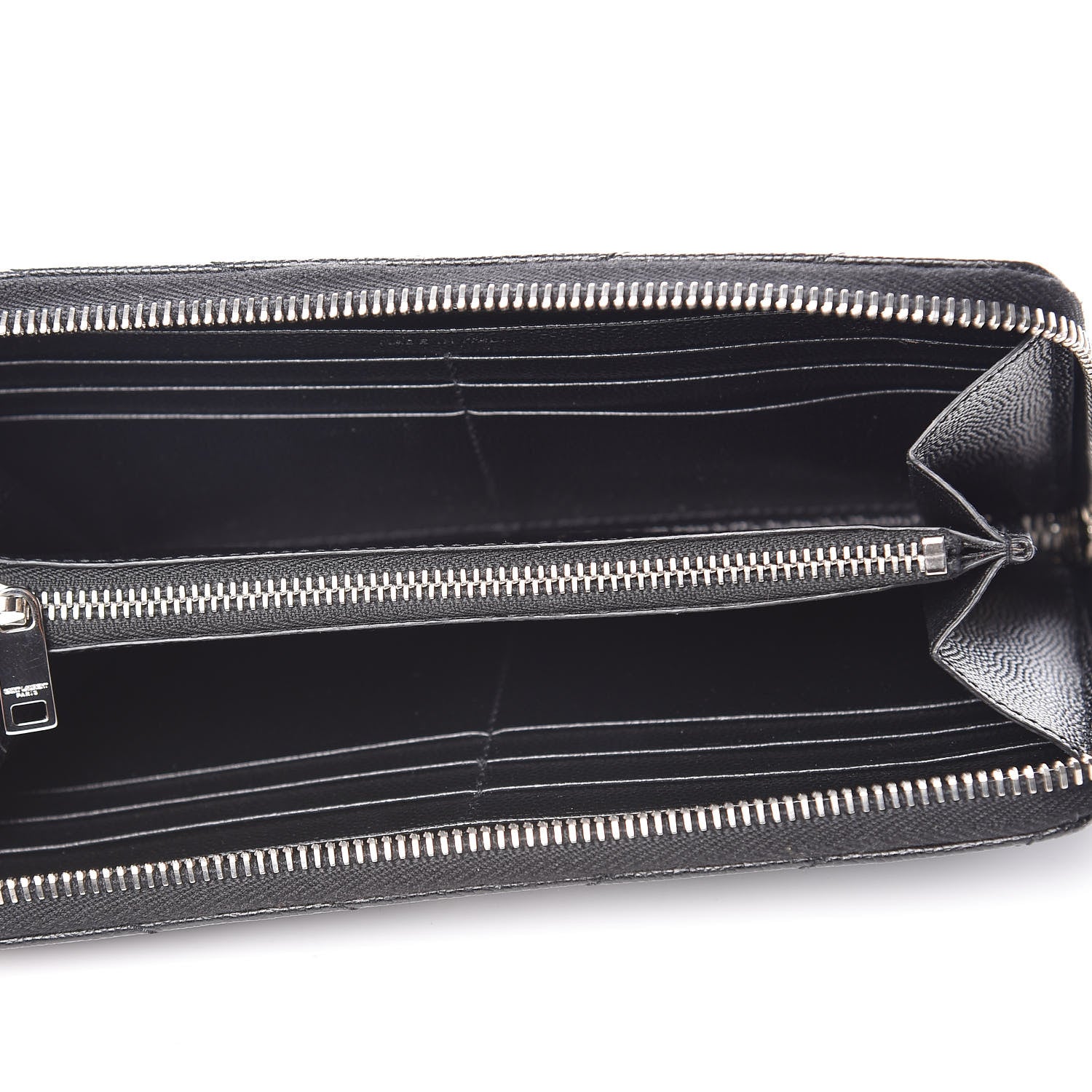 Saint Laurent Grain De Poudre Matelasse Chevron Monogram Zip Around Wallet Black 5 of 7
