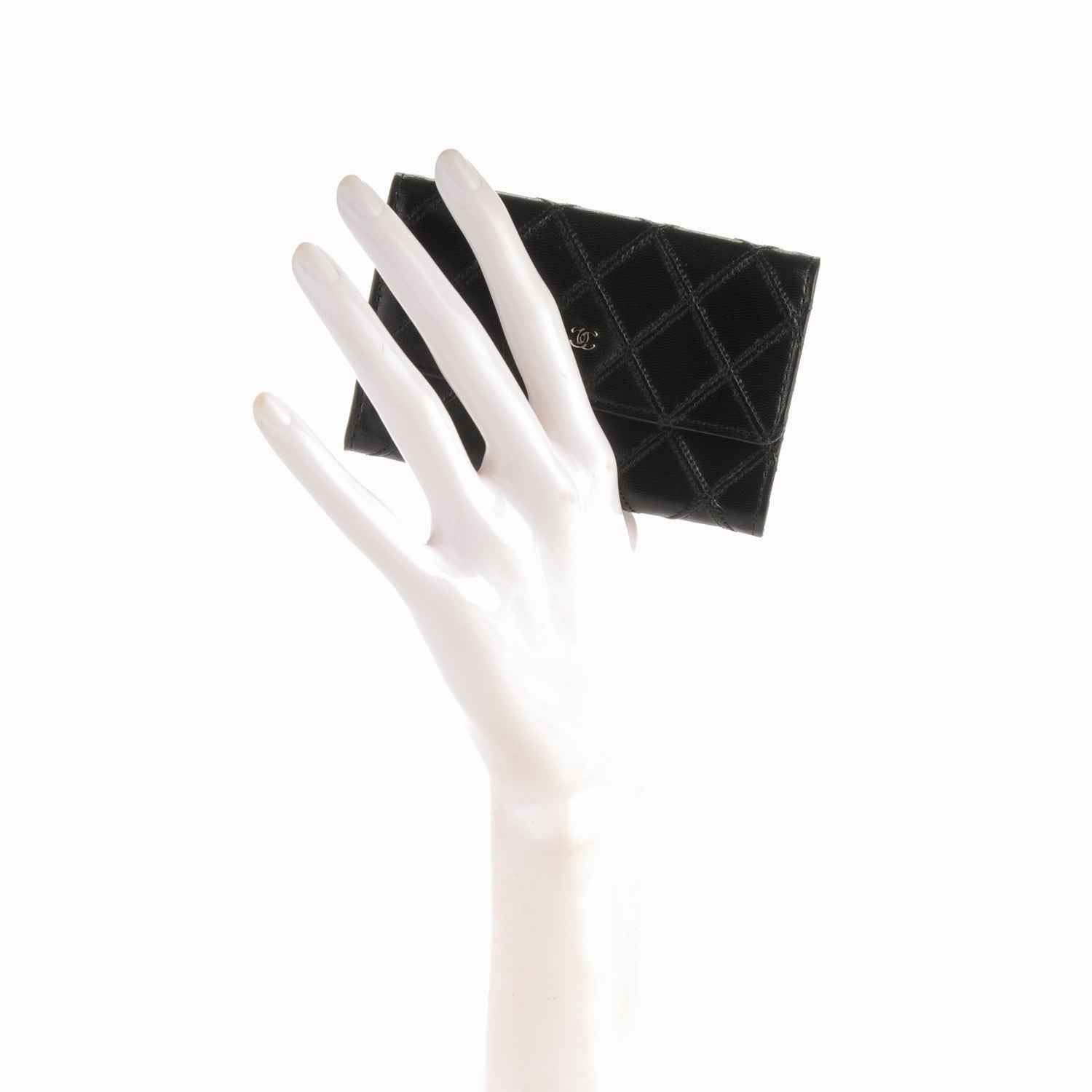 Chanel Lambskin Diamond Stitched Card Holder Wallet Black 2 of 8