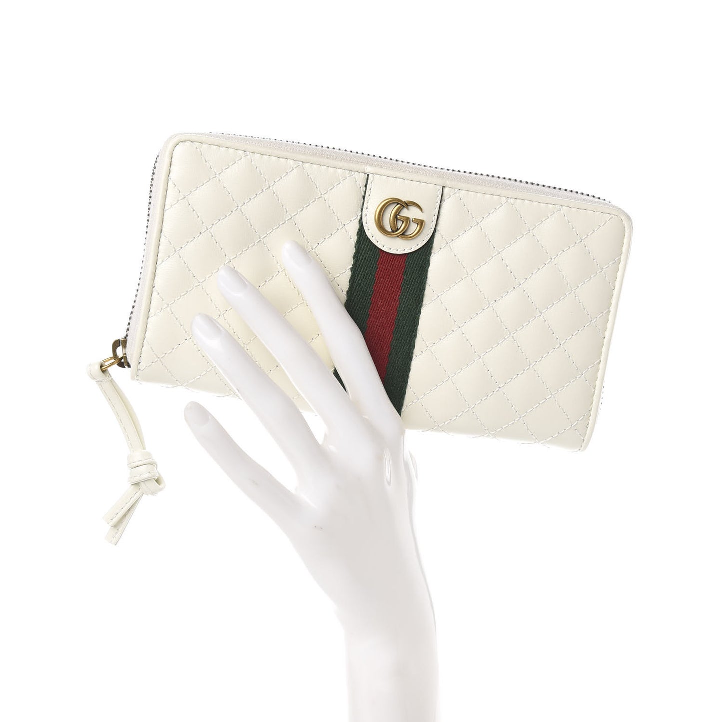 Calfskin Web Trapuntata GG Zip Around Wallet Off White