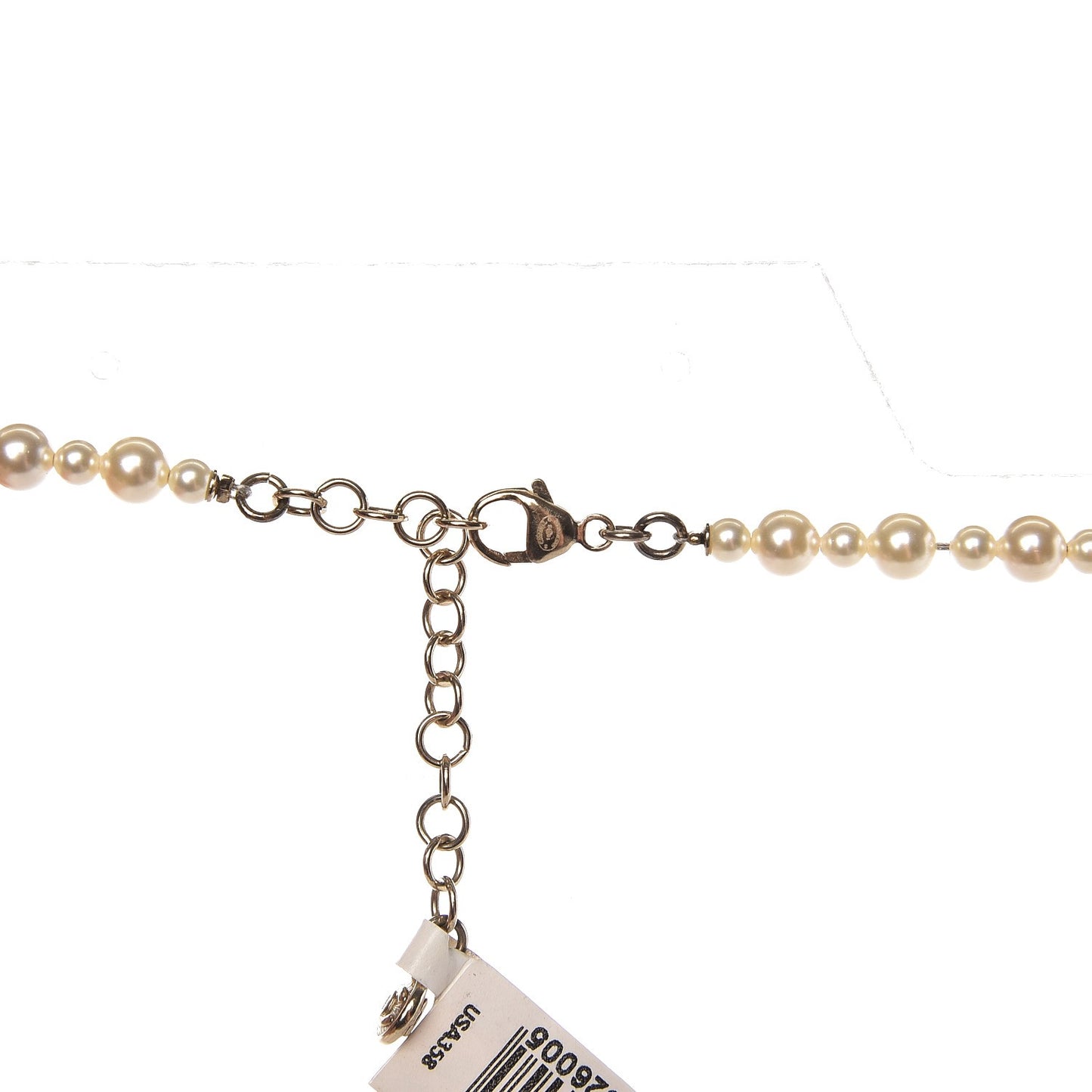 Graduated Pearl CC Long Necklace Light Gold