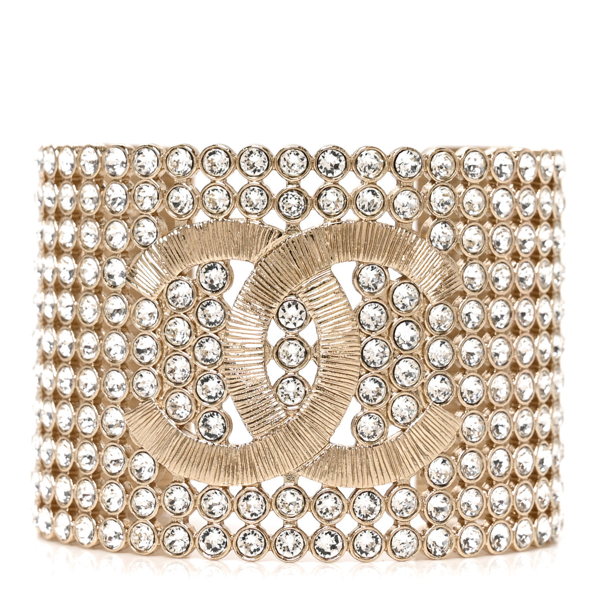 Chanel Large Strass Crystal CC Cuff Bracelet M Gold 1 of 5